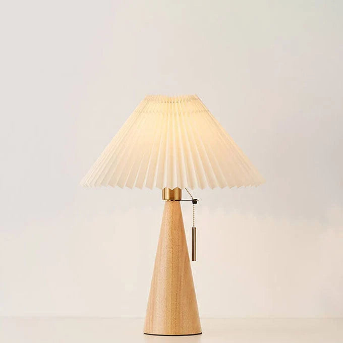 Japanese Wooden Table Lamp With Pleated Fabric Shade
