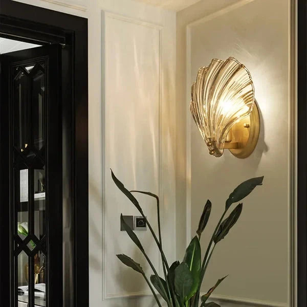 Brass and Glass Seashell Wall Light, E14 Bulb Base