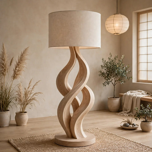 Modern Wave Solid Ash Wood Floor Lamp