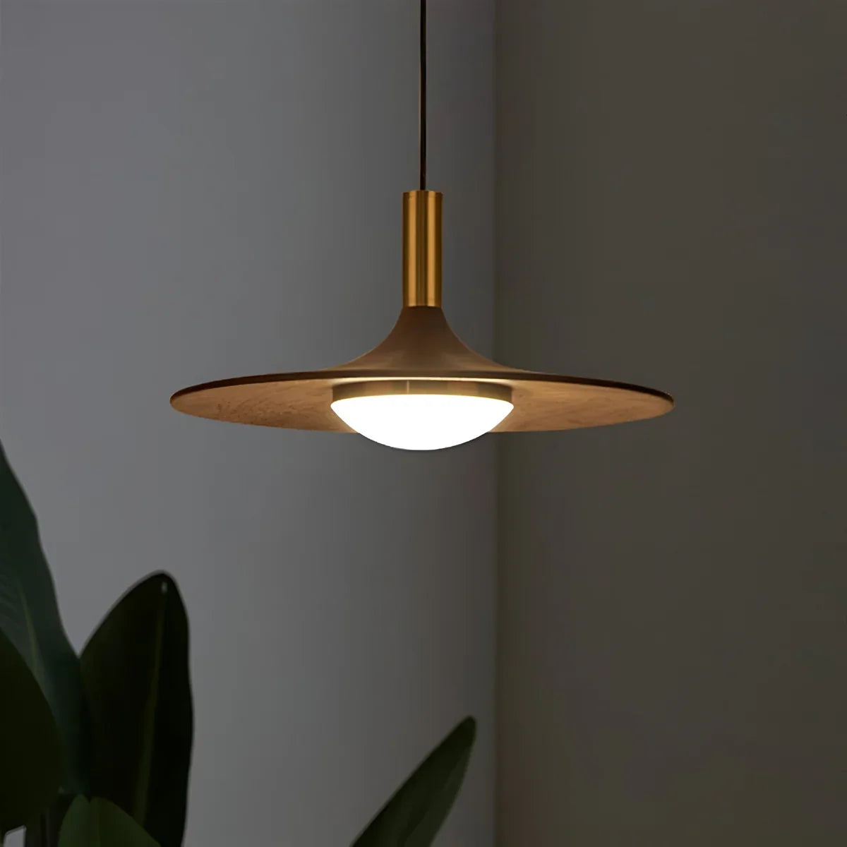 Nordic Walnut Wood Disc Pendant Light, Adjustable Cord