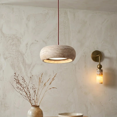 Modern Travertine Pendant Light, Dimmable with Remote Control