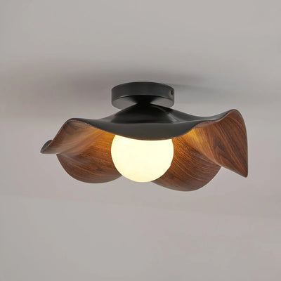 Wavy Wood Petal Ceiling Light With Globe Diffuser