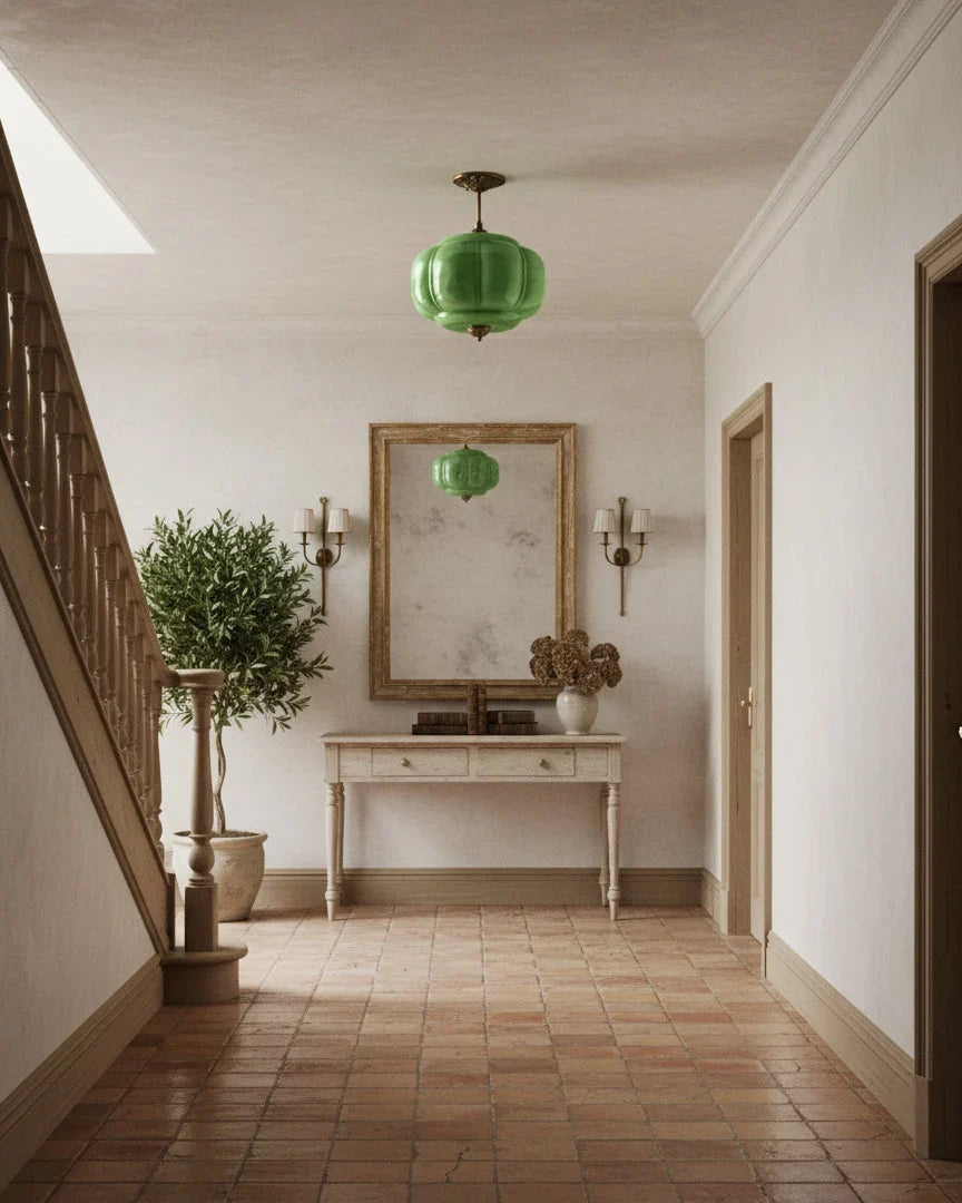 Sculpted Glass Ceiling Light With Brass Accents