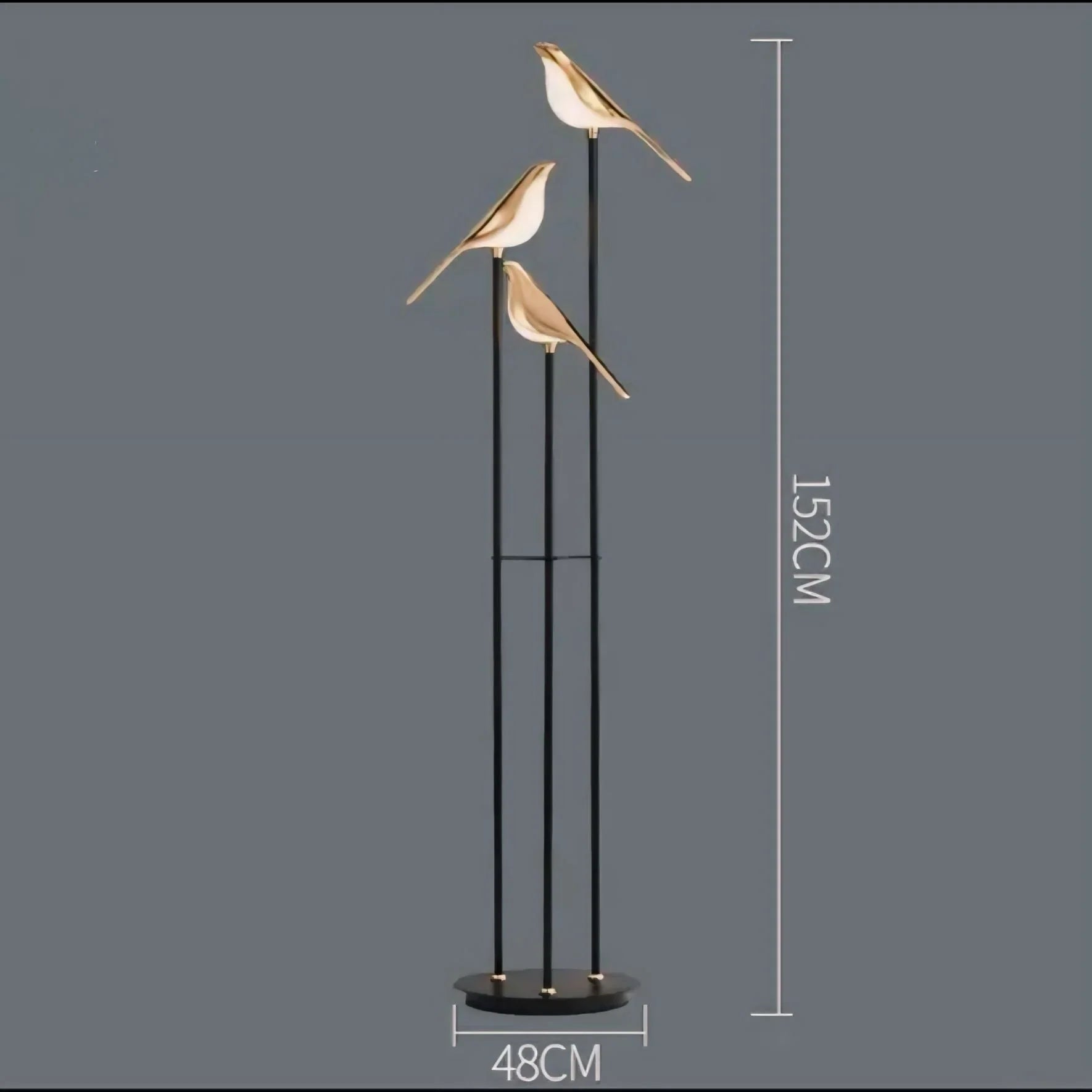 Modern Bird LED Floor Lamp With 3 Light Heads and Gold Accents