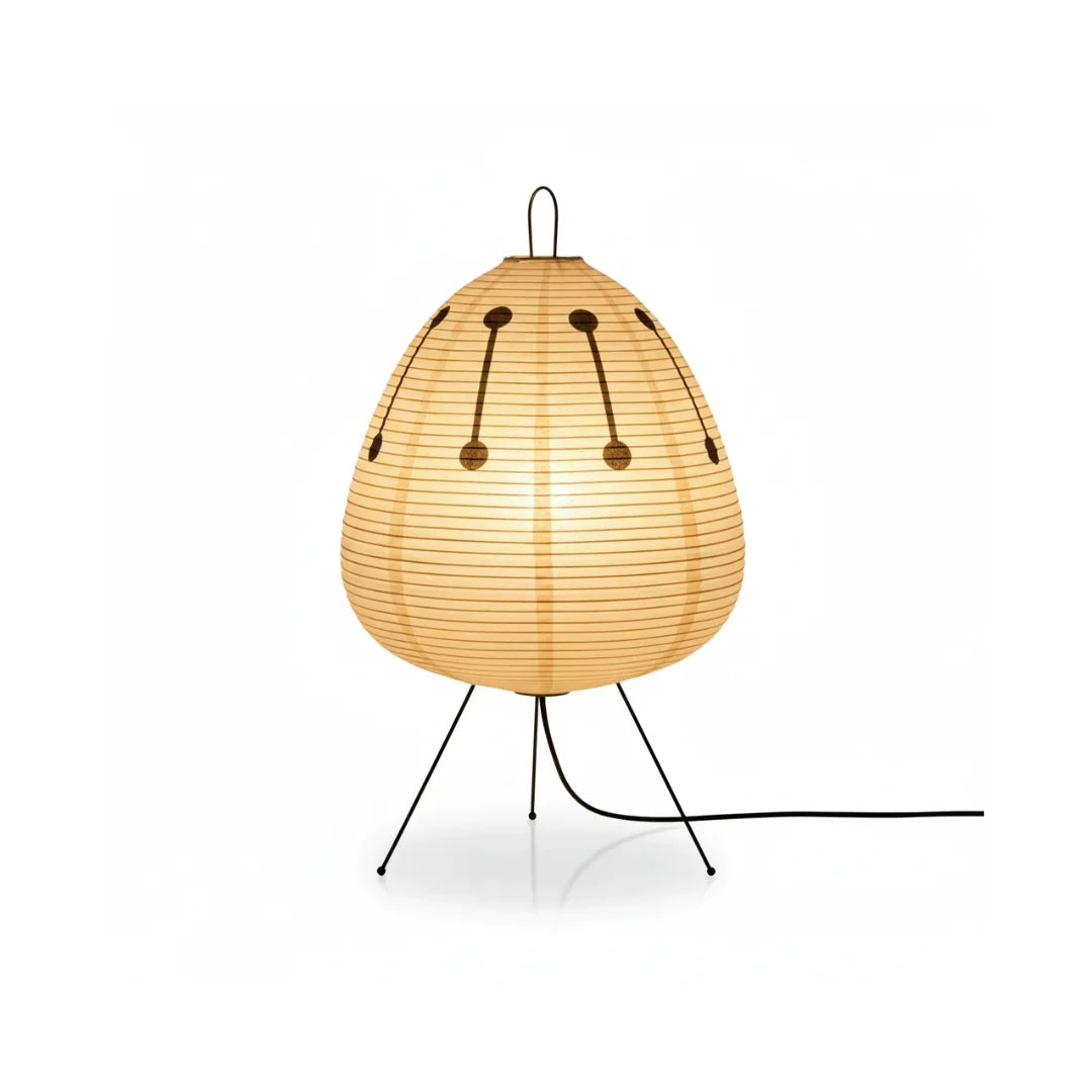 Japanese Rice Paper Lantern Tripod Floor Lamp With Black Metal Legs
