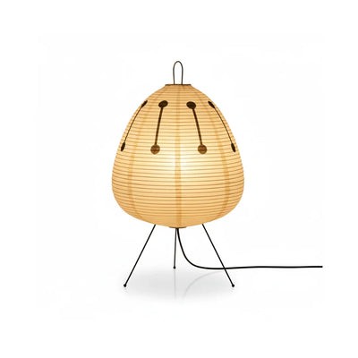 Japanese Rice Paper Lantern Tripod Floor Lamp With Black Metal Legs