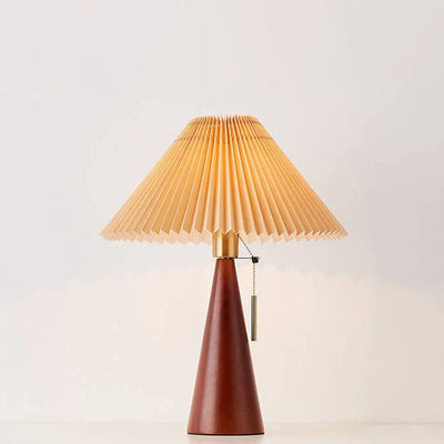 Japanese Wooden Table Lamp With Pleated Fabric Shade