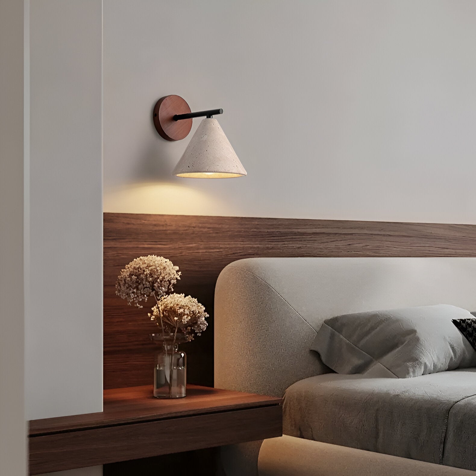 Yellow Travertine Cone Wall Light With Wood Base