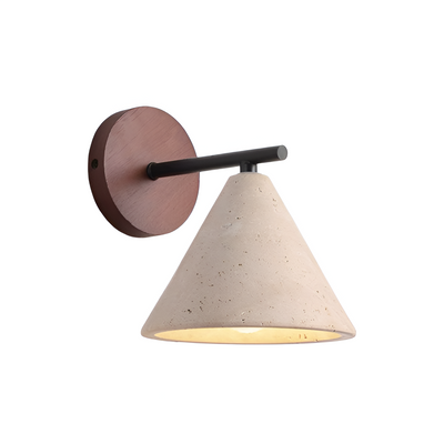 Yellow Travertine Cone Wall Light With Wood Base