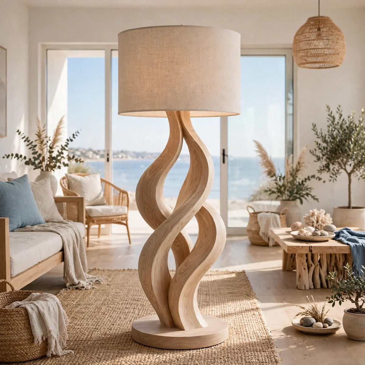 Modern Wave Solid Ash Wood Floor Lamp