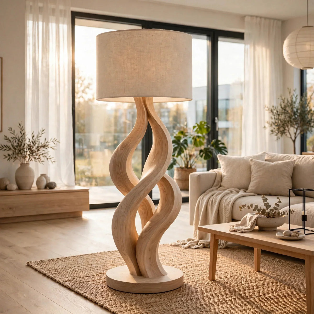 Modern Wave Solid Ash Wood Floor Lamp