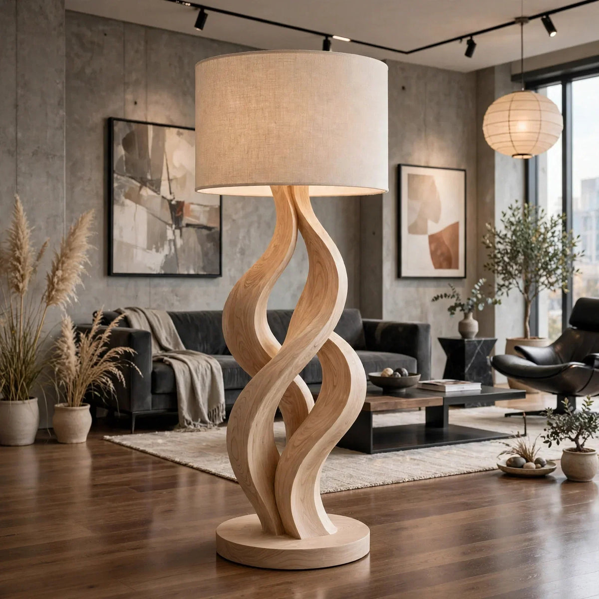 Modern Wave Solid Ash Wood Floor Lamp