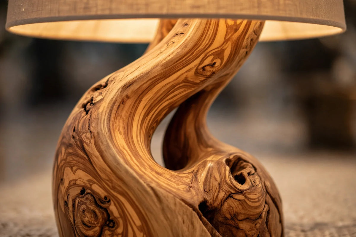 Sinuous Olive Wood Table Lamp