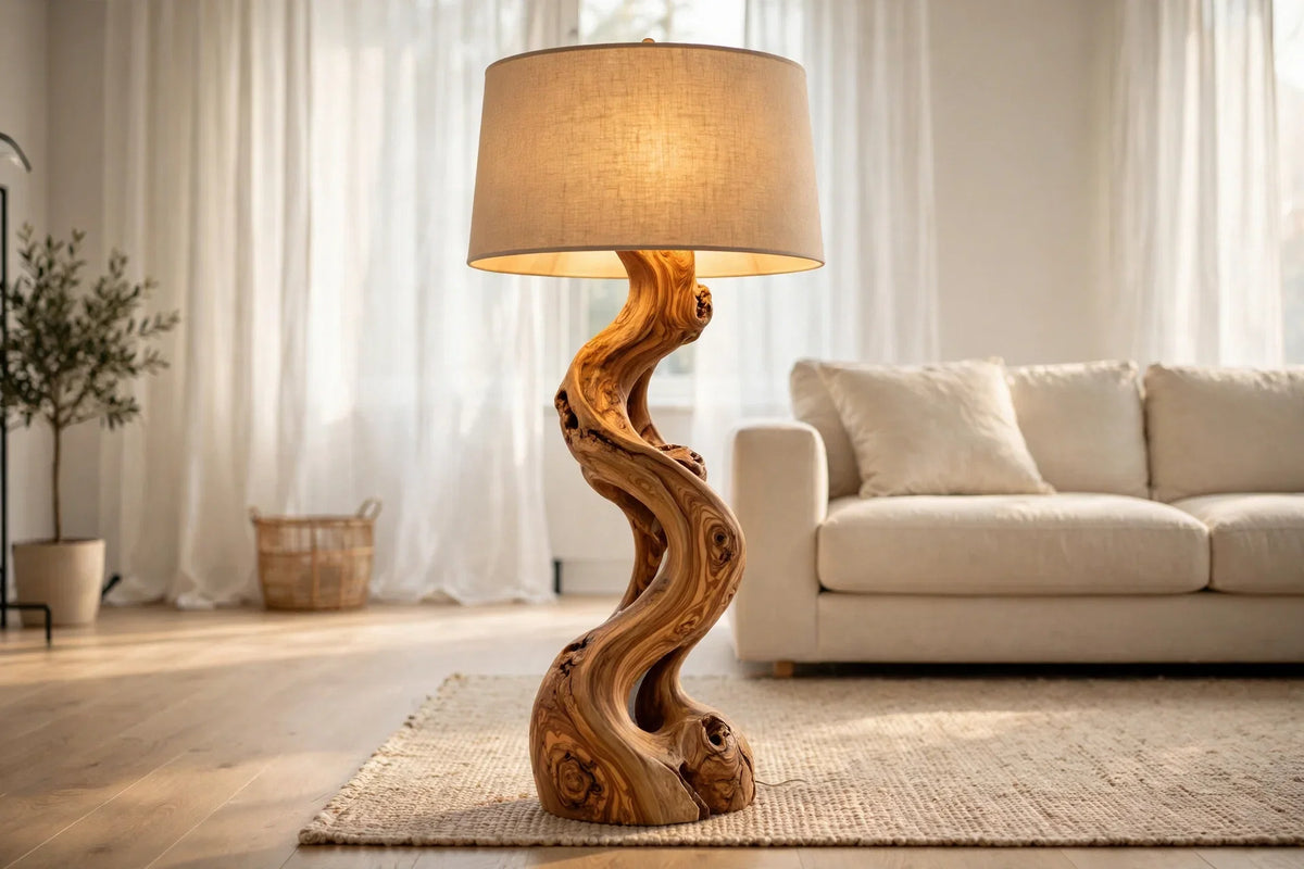 Sinuous Olive Wood Table Lamp